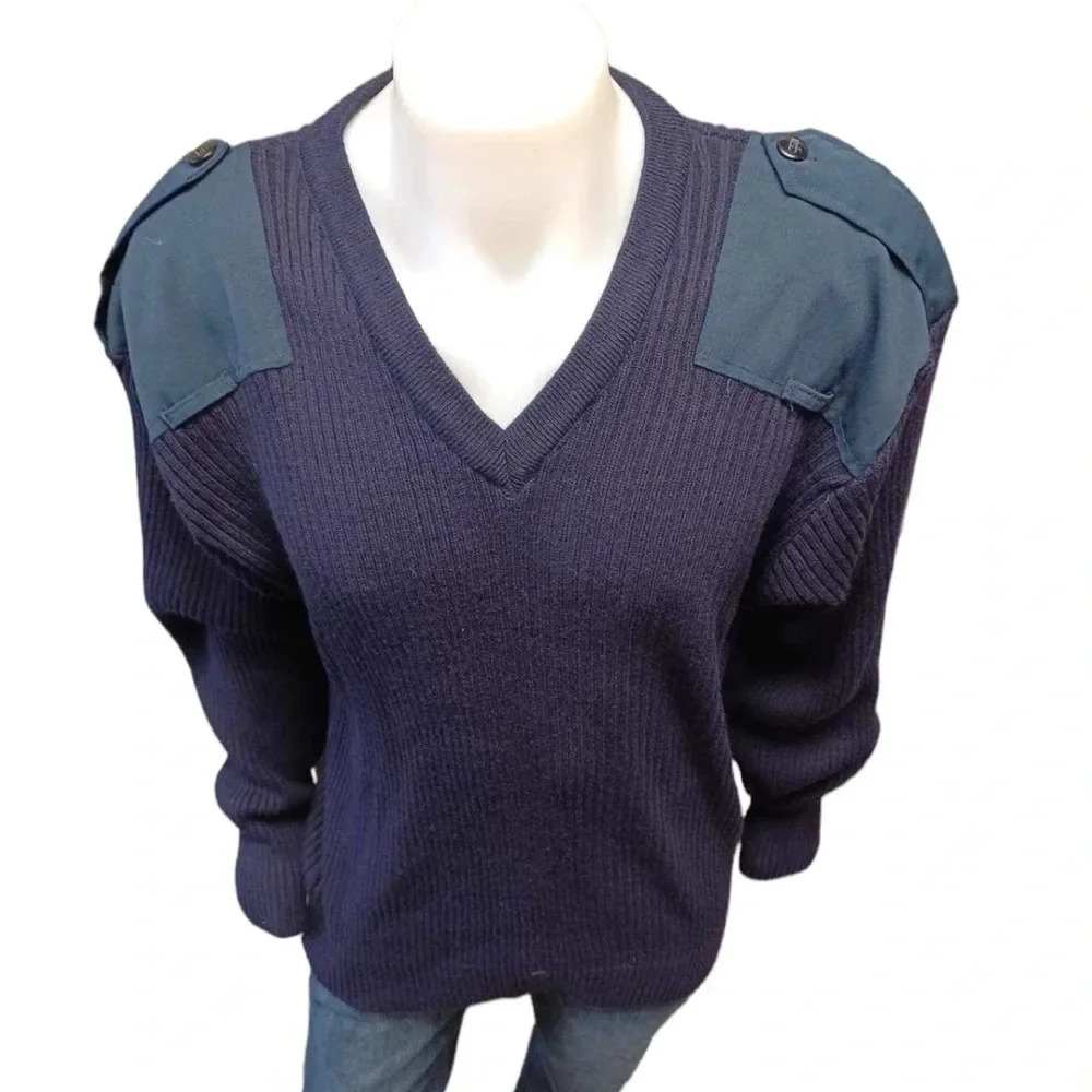 Cobmex Military V Neck Commando Blue/Black Ribbed Sweater Size 2X - Picture 6 of 12